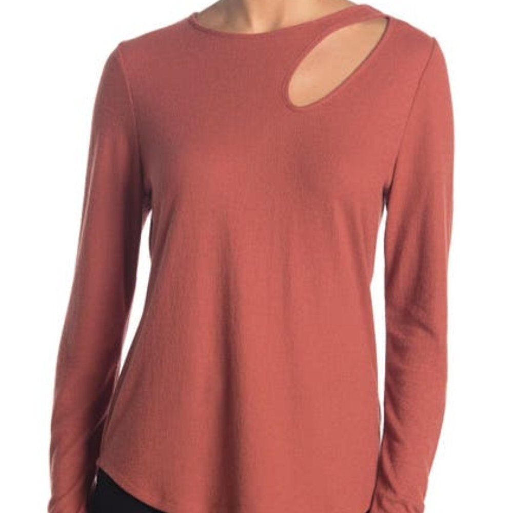 Status by CHENAULT Terracotta Knit Cut out Top Casual long sleeves lightweight - Picture 1 of 2